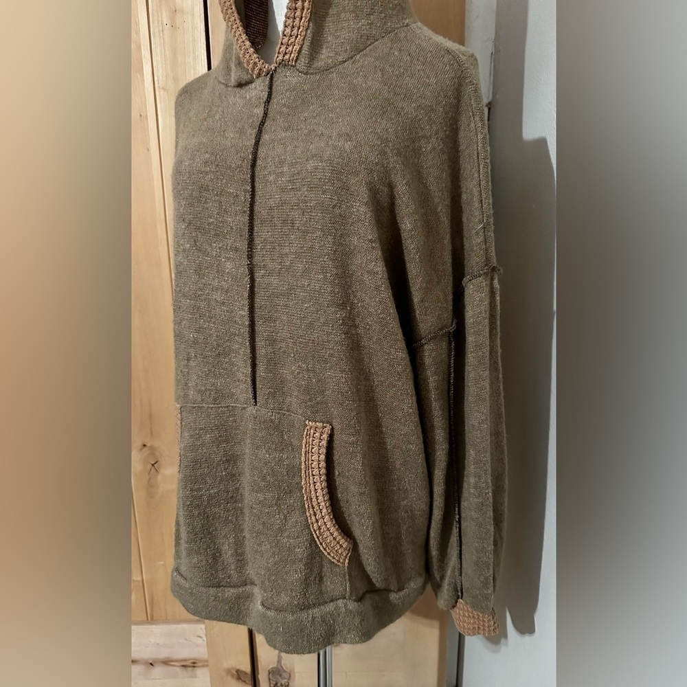BiBi Olive Hooded Terry Hoodie Oversized Pullover Sweater - Picture 3 of 7